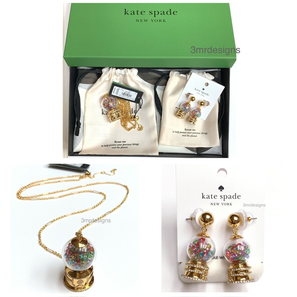 NWT Kate Spade♠️TREAT YOURSELF GUMBALL 12-K Gold Plated Earrings & Necklace Set